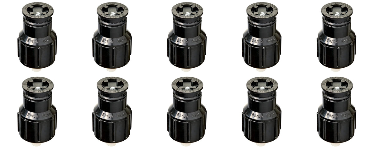 Orbit shrub sprinkler head with half-pattern spray for efficient shrub watering.