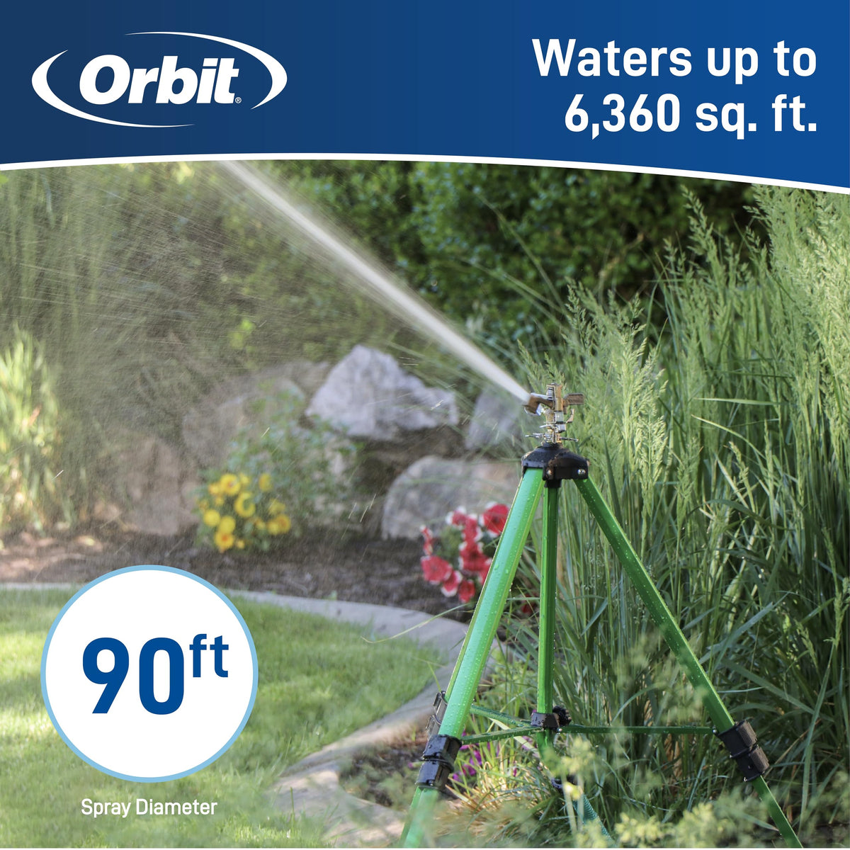 Orbit stable tripod base adapts to uneven terrain for steady watering