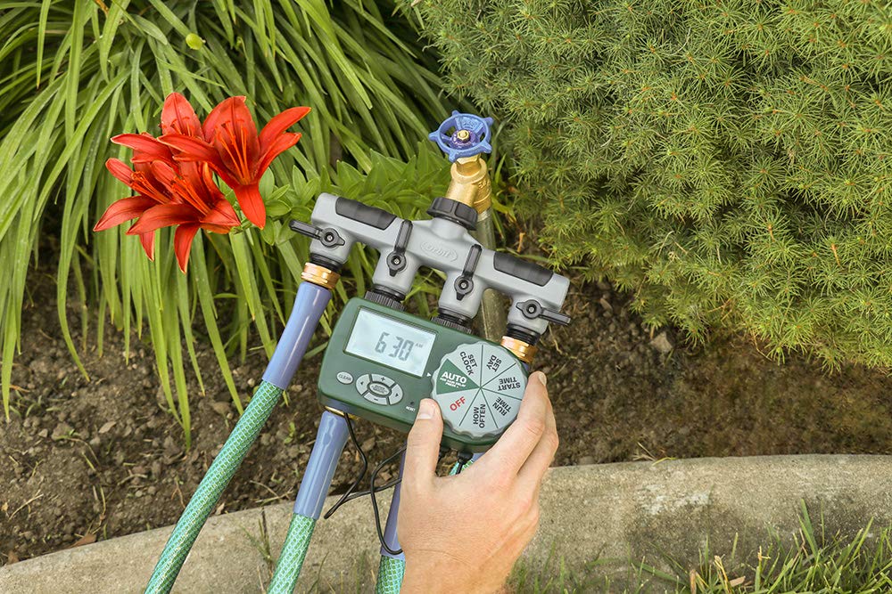 Orbit Automatic Yard Watering System three start-times feature supports staggered watering windows for better soil absorption