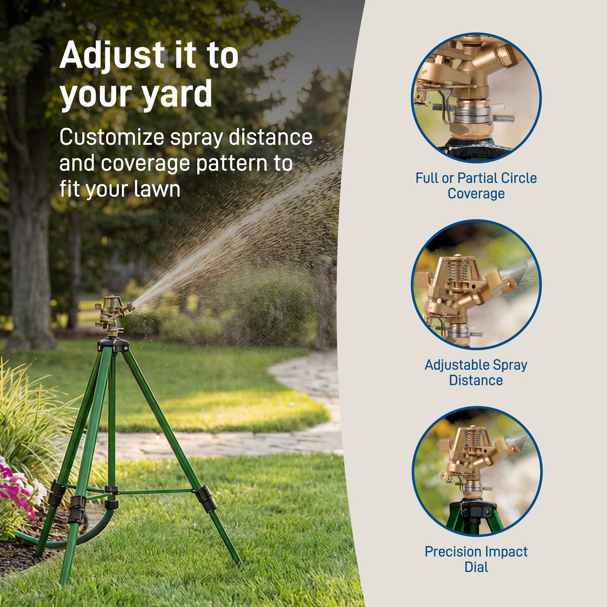 Orbit Tripod long-range irrigation nozzle delivers water farther across lawns.