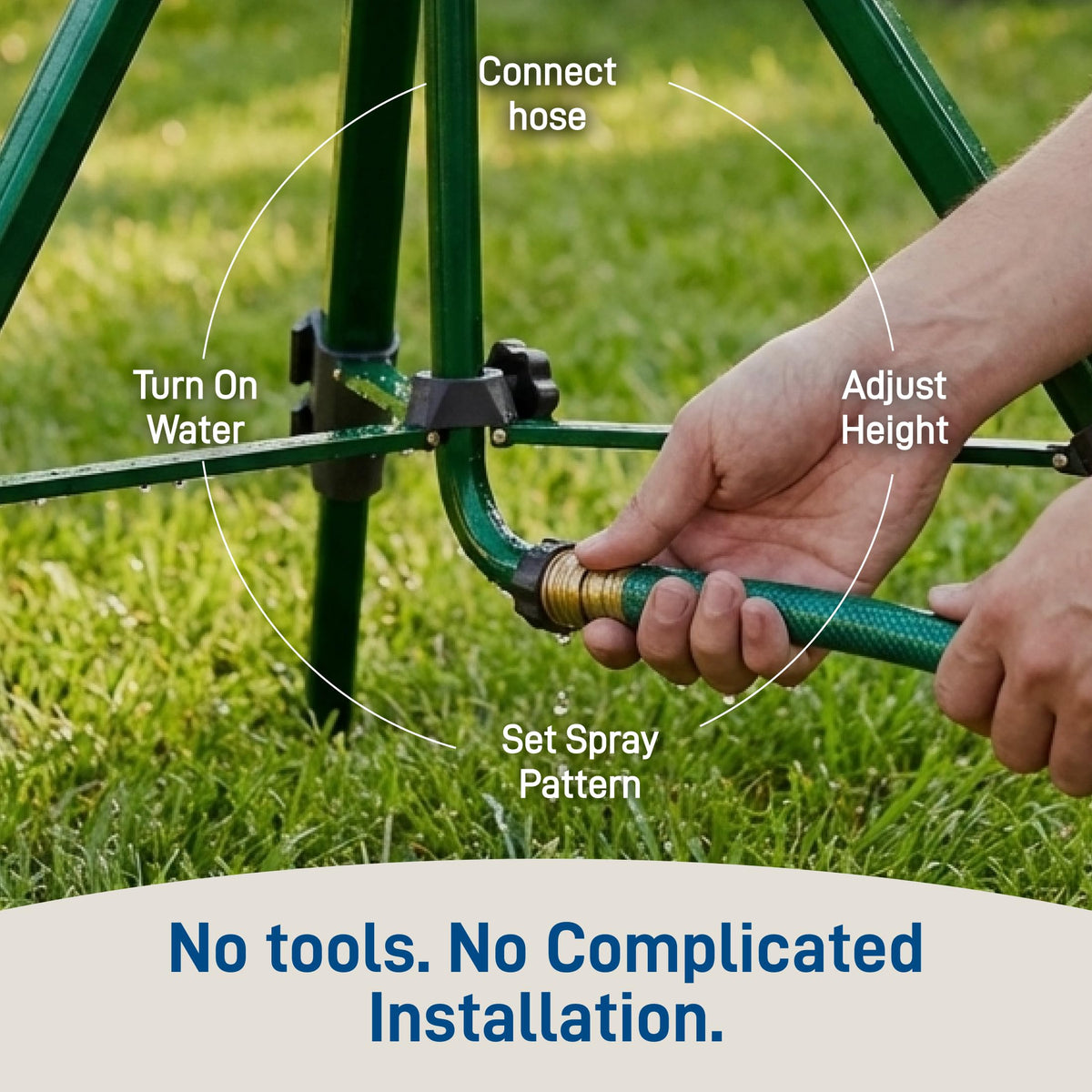 Orbit Tripod quick setup enables efficient watering with minimal adjustments.