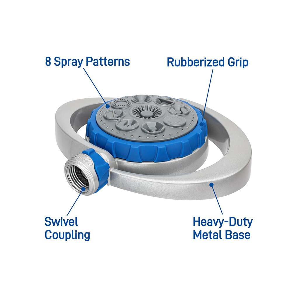Orbit weighted metal base keeps sprinkler steady during watering