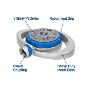 Orbit weighted metal base keeps sprinkler steady during watering