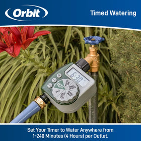 Orbit water-resistant outdoor timer withstands sun and rain for reliable irrigation.