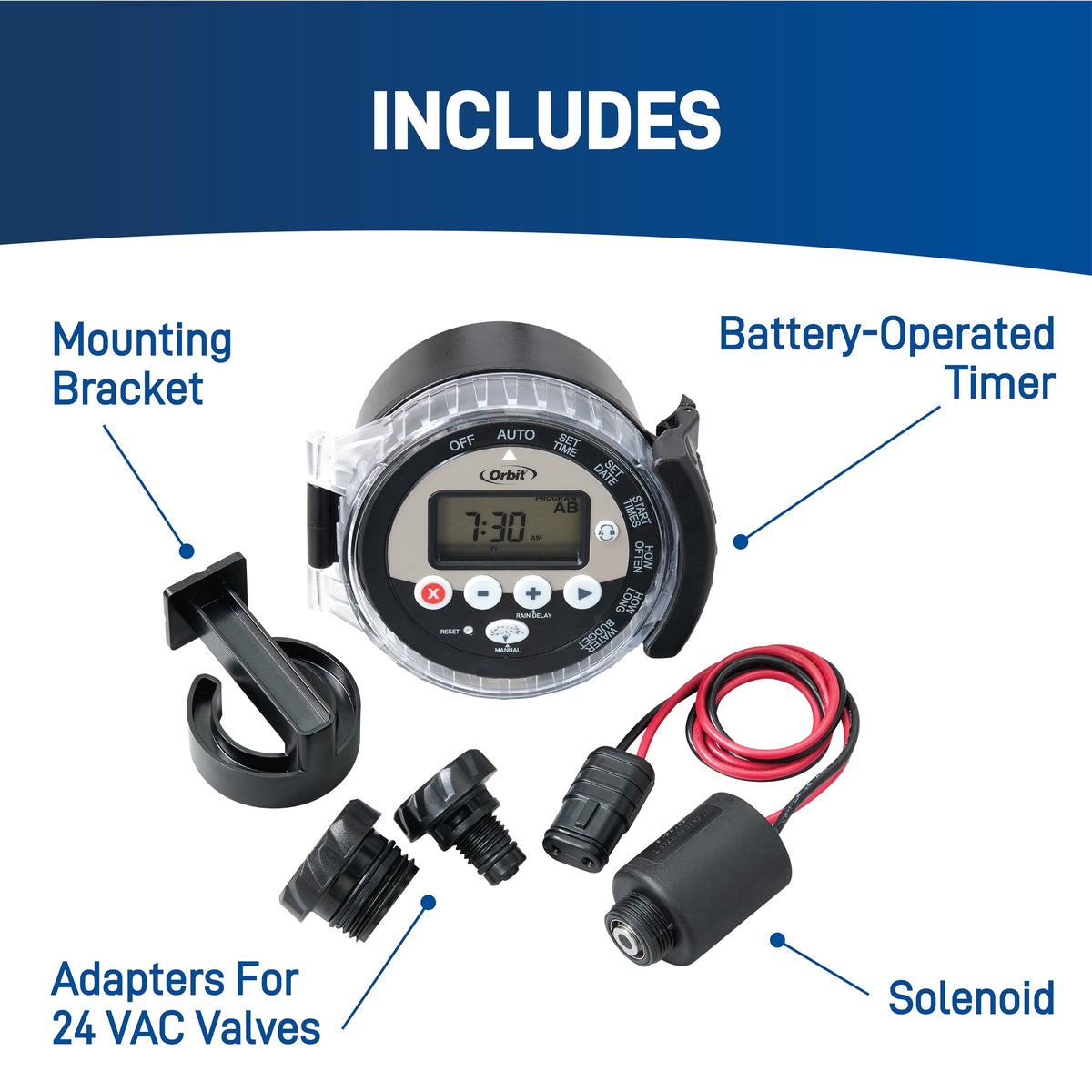 Orbit wireless installation-free timer simplifies setup for weekend garden projects.