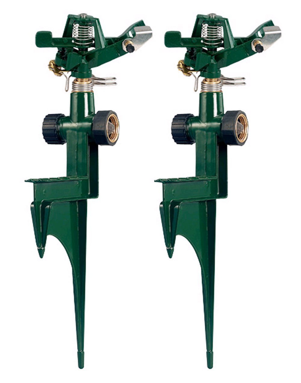 Orbit zinc impact sprinkler head with wide spray pattern.