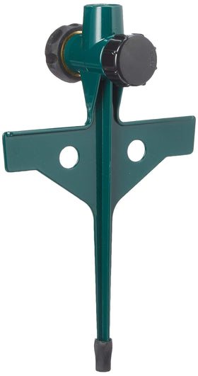 Orbit zinc step spike ground-attachment for secure sprinkler base setup.