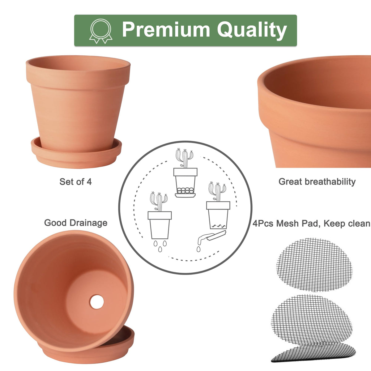 Orceler terracotta pot pack of four ideal for succulents and herbs.