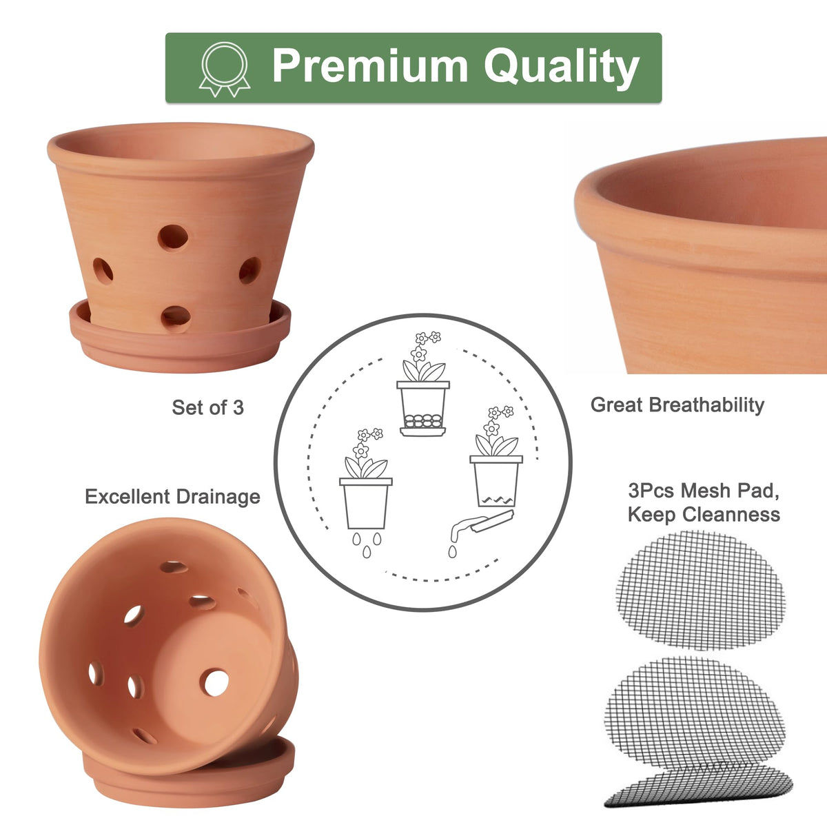 Orceler terracotta pot with saucer catches excess water, keeping space clean.