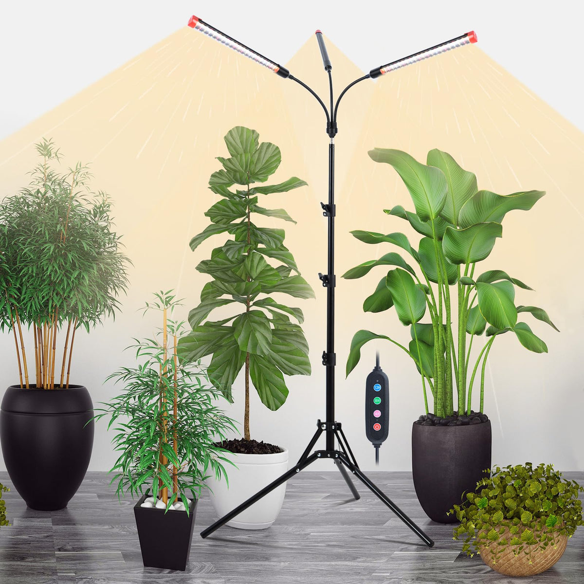 Orchbloom 3Head Grow Light with Stand illuminating indoor plants clearly