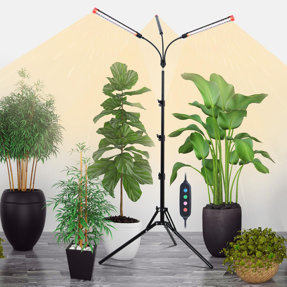 Orchbloom 3Head Grow Light with Stand illuminating indoor plants clearly