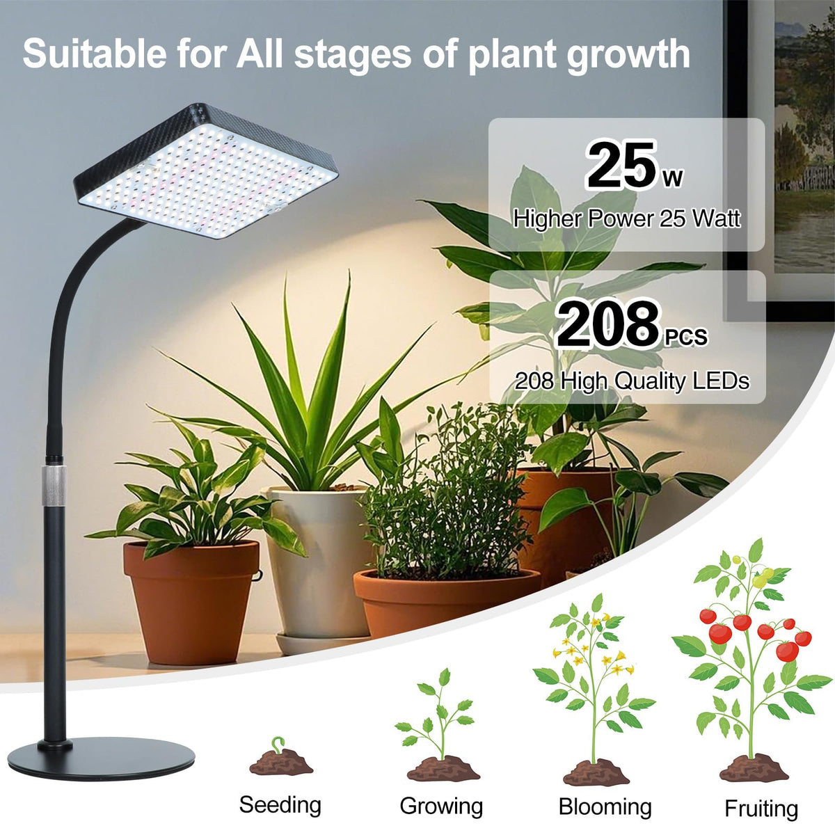 Orchbloom tabletop grow light height-adjust design ensures perfect angle