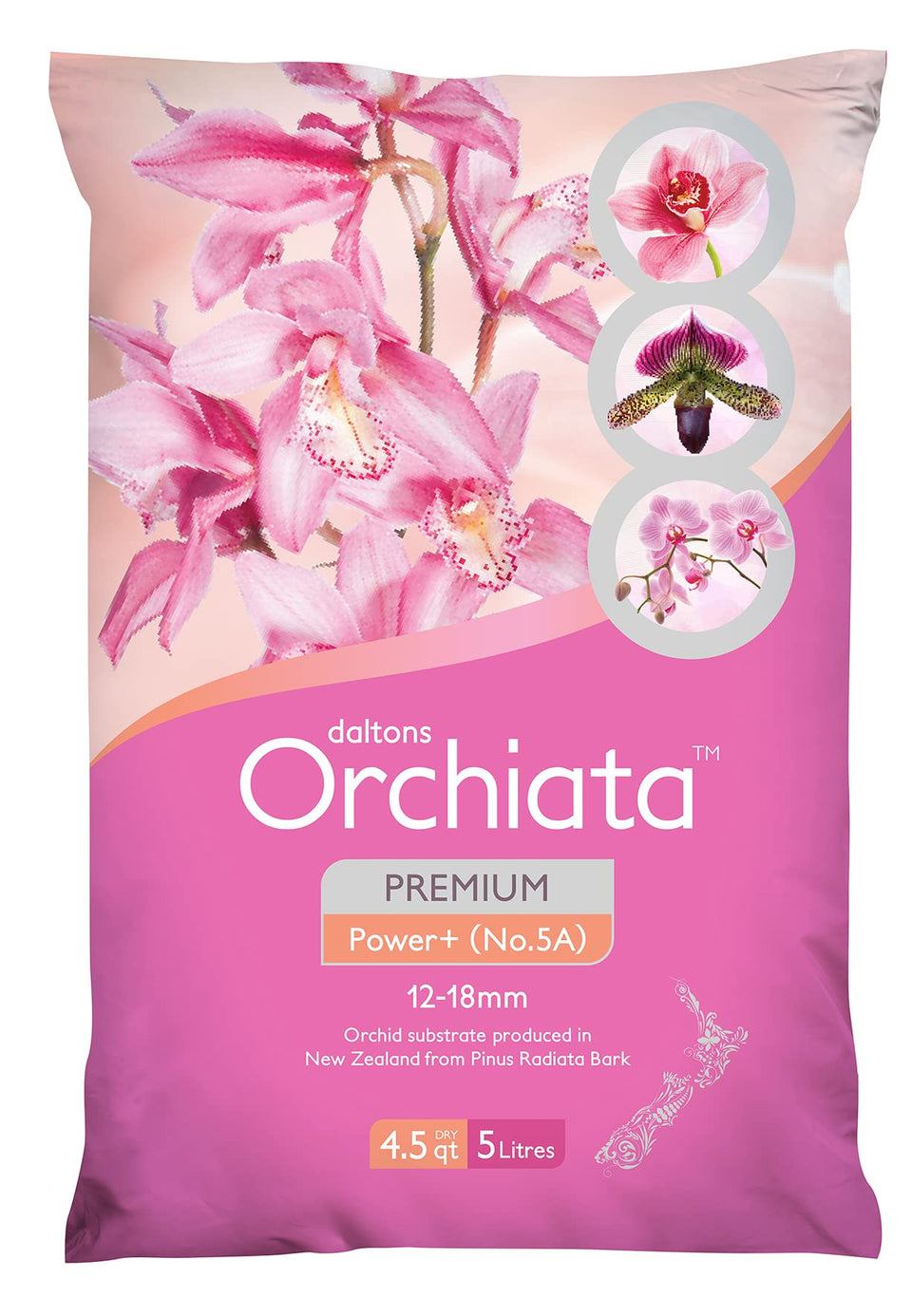 Orchiata orchid bark shows pure New Zealand pine fibers for robust orchid root support.