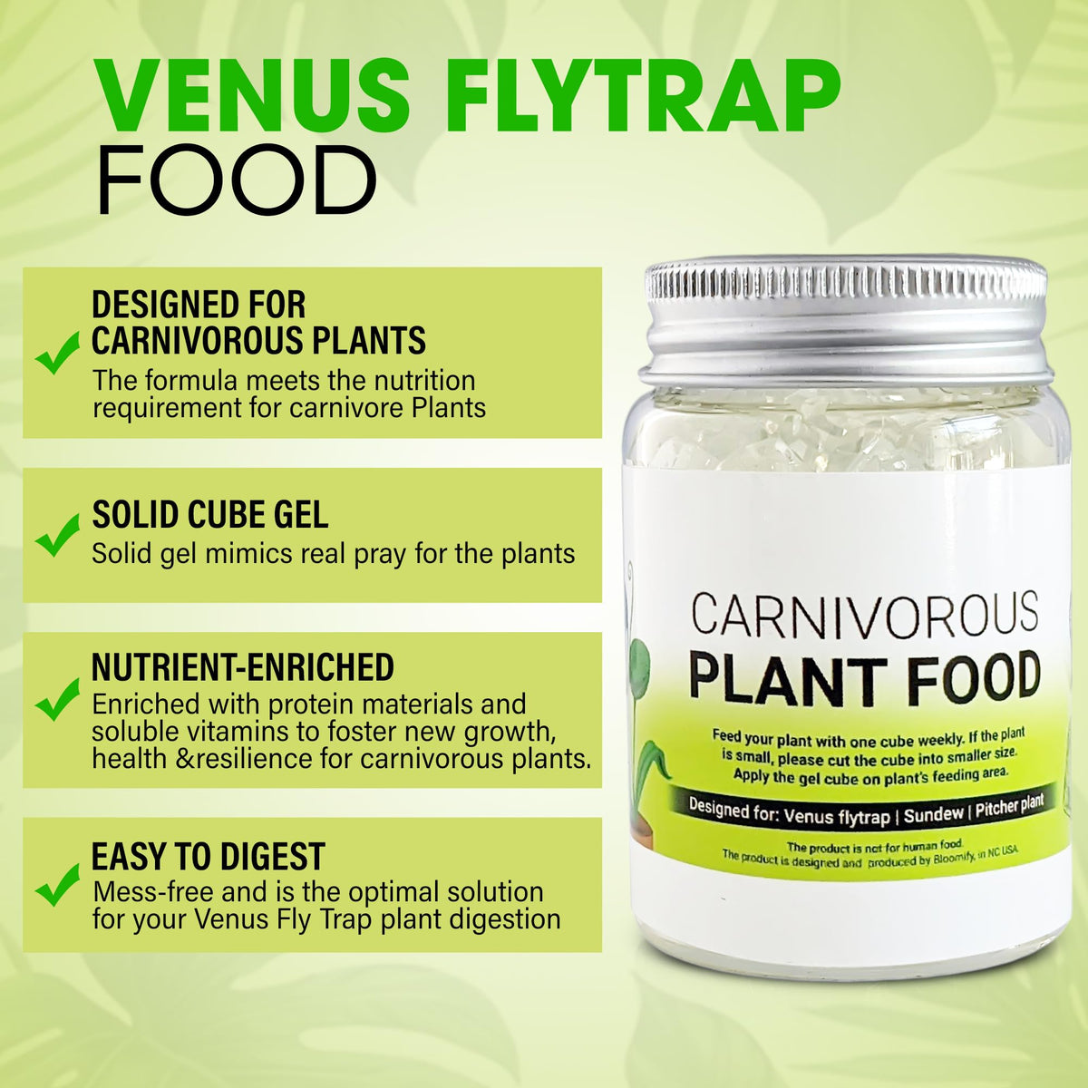 Solid gel cubes for dinner-time feeding of carnivorous plants.
