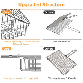 ORDORA grill basket detachable wooden handle for safe, comfortable handling.