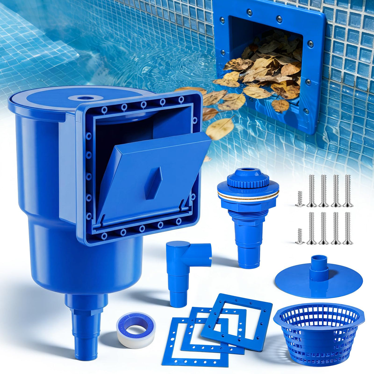 Orealla heavy-duty through-wall skimmer kit behind the pool wall for reliable debris removal