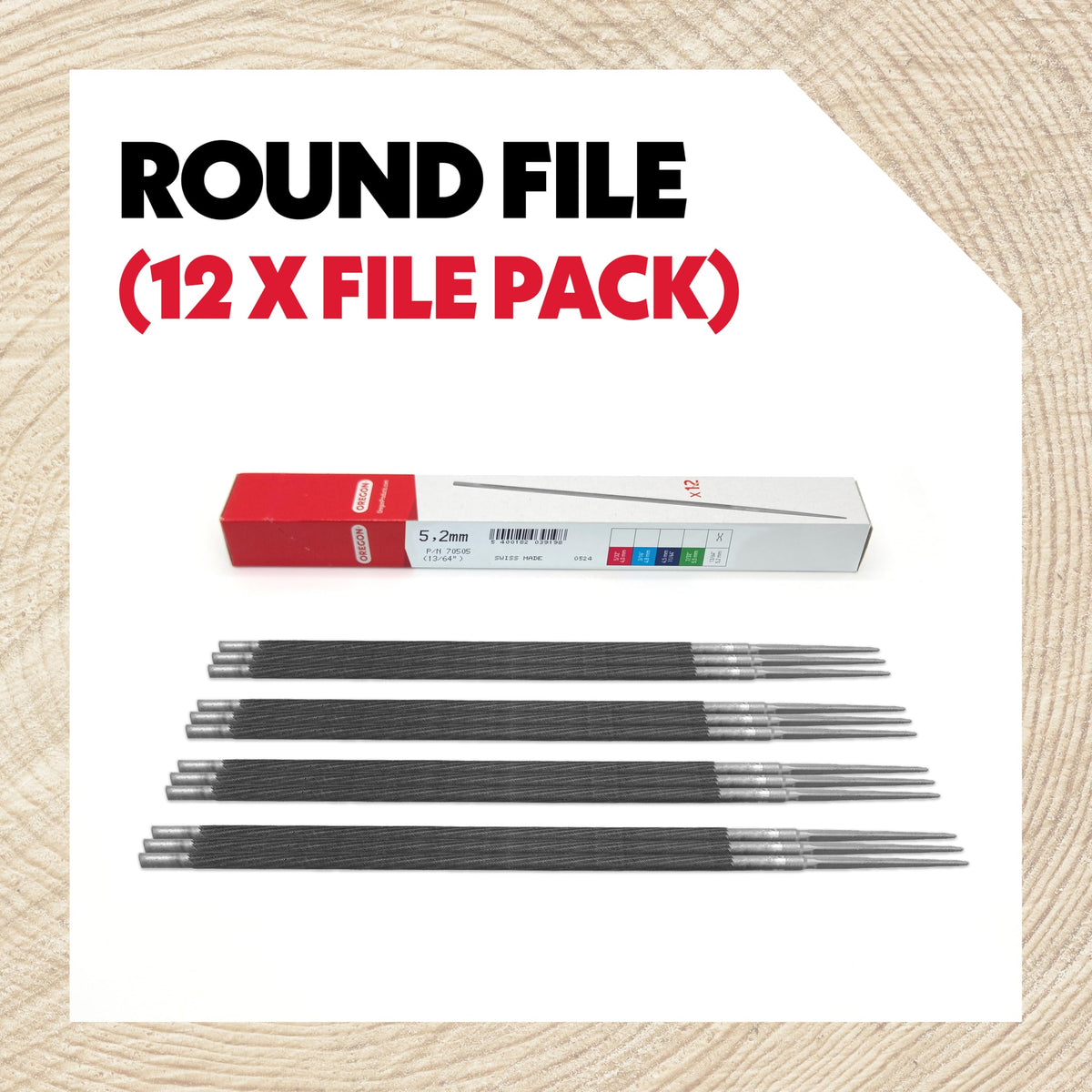 Oregon 12-pack chainsaw files for ready maintenance supply