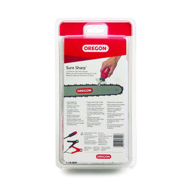 Oregon 12V Sure Sharp angle guide demonstrates accurate sharpening alignment for various chain types