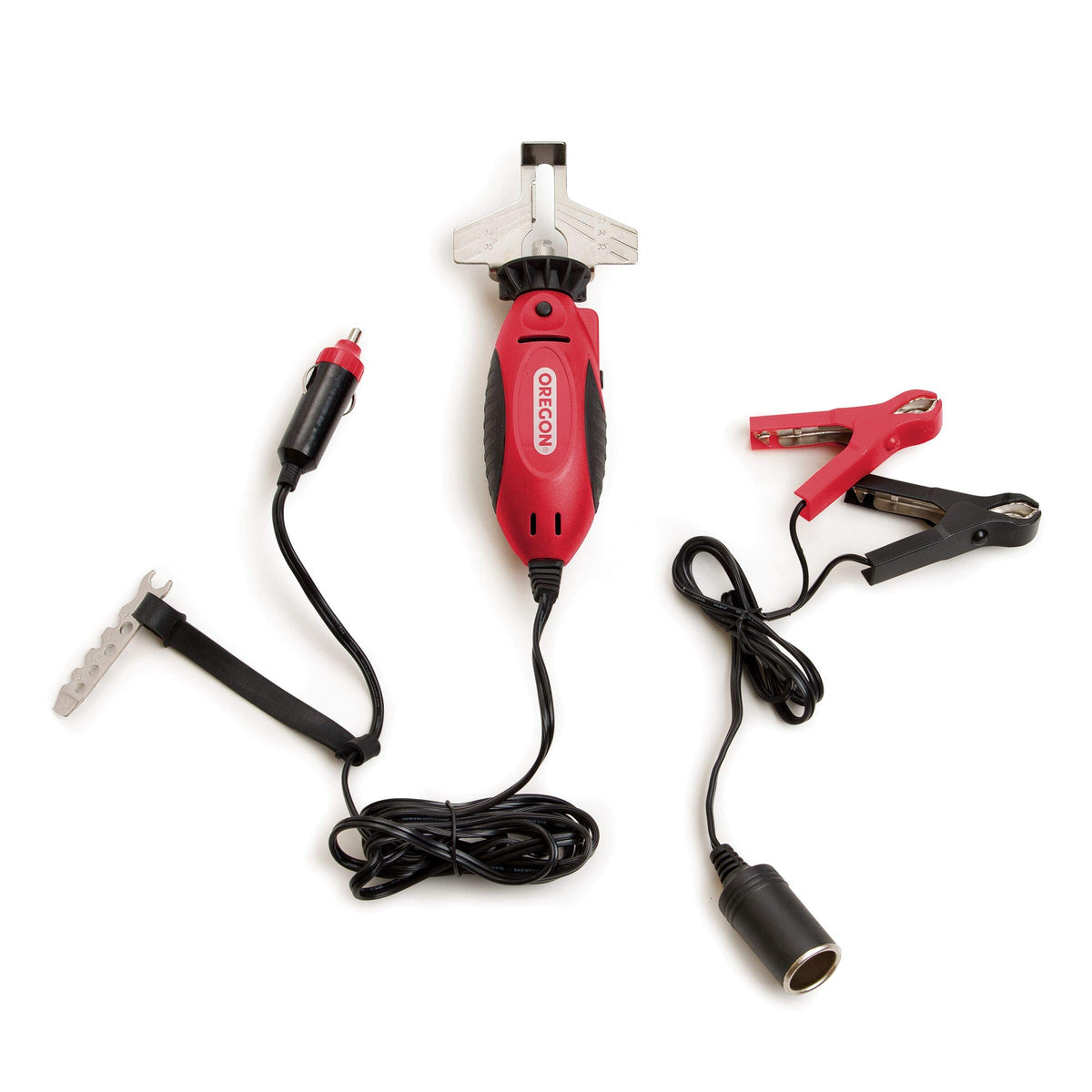 Oregon 12V Sure Sharp stones closeup shows sharpening options for precise chain maintenance