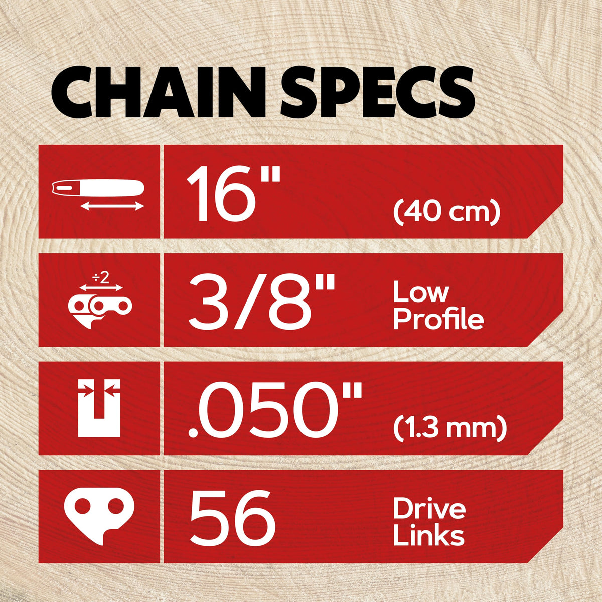 Oregon chain mounted on a 16-inch bar demonstrates clean performance.