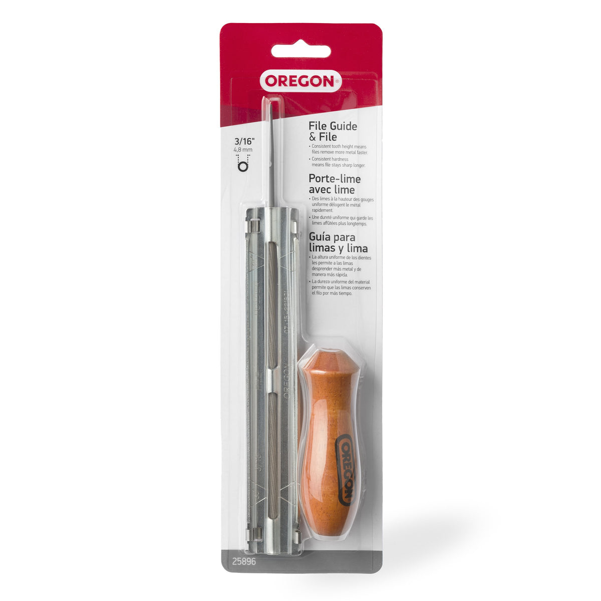 Oregon 25896 file guide with angle indicators helps maintain precise filing for sharper chains.