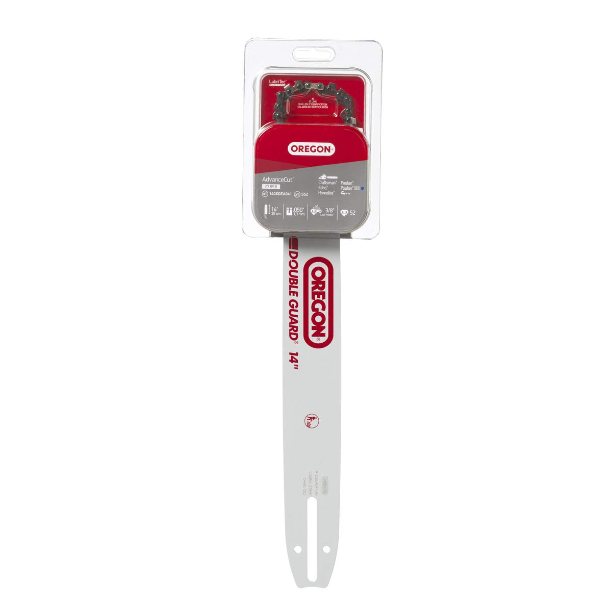 Oregon 27856 14-inch guide bar for smooth cutting and easy bar replacement.