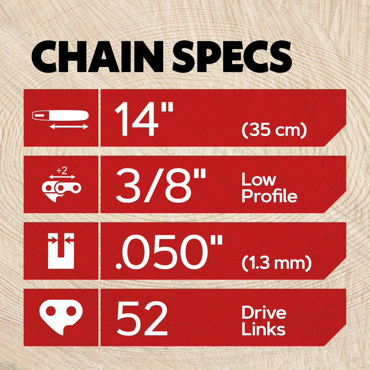 Oregon 3/8 LP pitch chain on a 14-inch bar delivering smoother engagement.