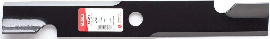 Oregon 6-pack USA mower blade for Exmark Lazer Z, side-cut demonstrates width and balance