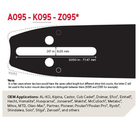 Oregon AdvanceCut low kickback chain for safer, controlled cutting.