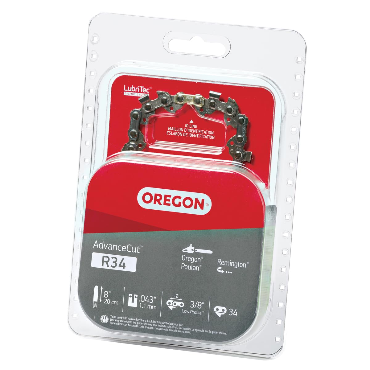 Oregon AdvanceCut R34 with 34 drive links highlighted for lightweight yard work.