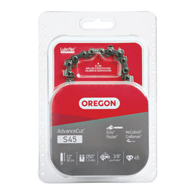 Oregon AdvanceCut S45 chain close-up showing 45 drive links for reliable cutting