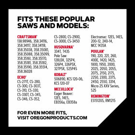 Oregon AdvanceCut S45 LubriTec oiling system illustration showing extended life