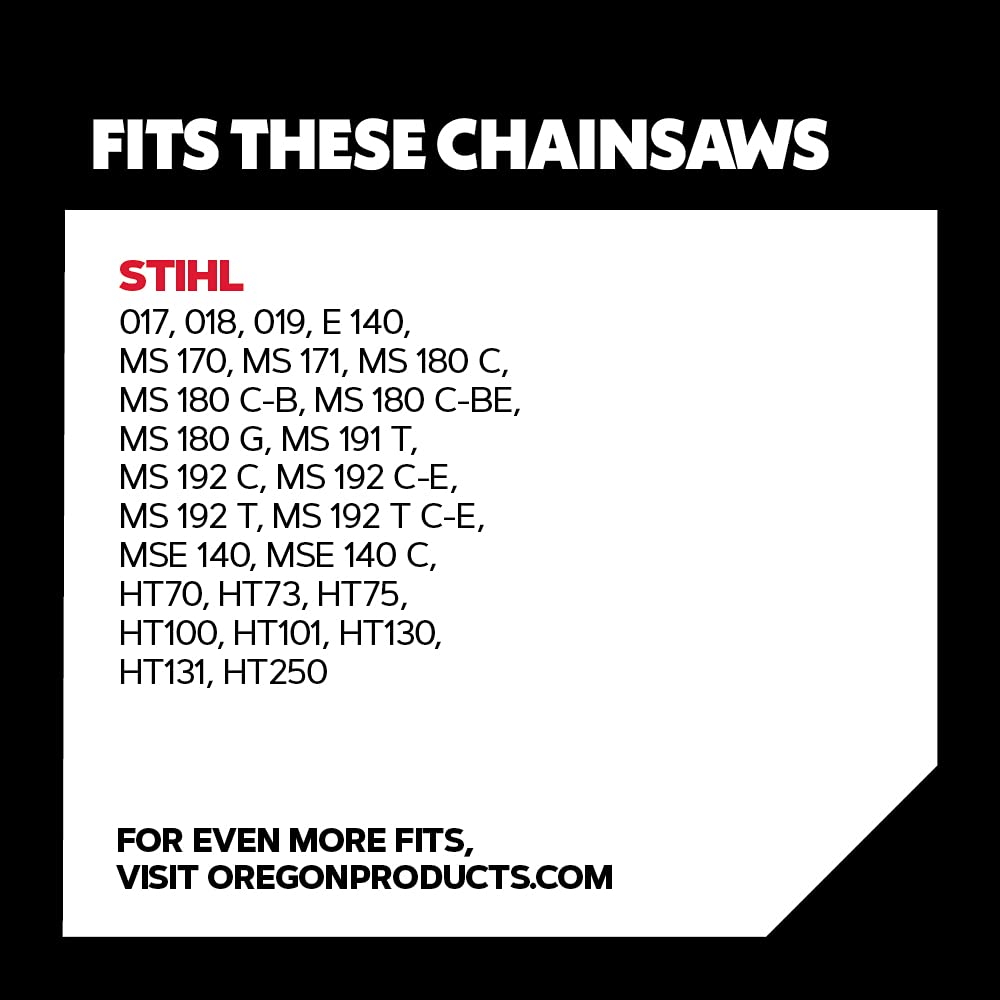 Oregon chain packaging highlights compatibility with Stihl models on a 16-inch bar