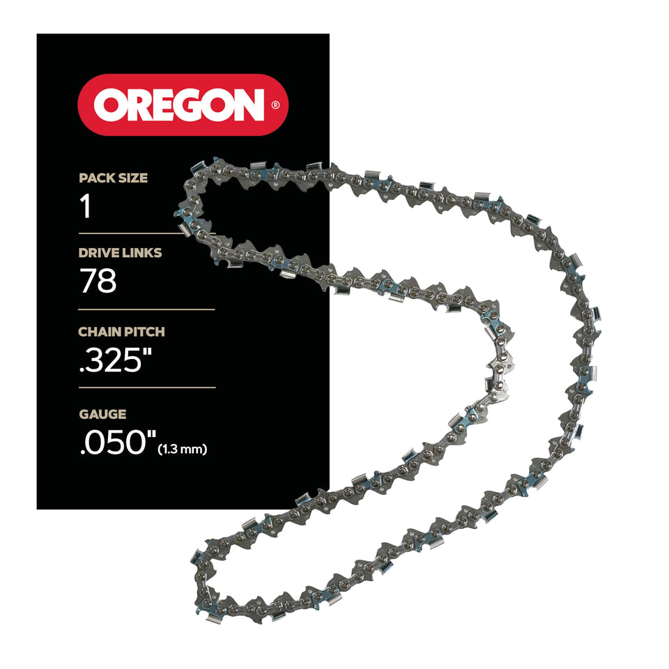 Oregon chainsaw chain on a 20-inch bar with 325 pitch for precise cuts