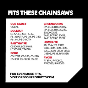 Oregon chain mounted on a 14" bar on Earthwise for efficient pruning.
