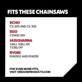 Oregon low-kickback design reduces kickback while maintaining cutting power