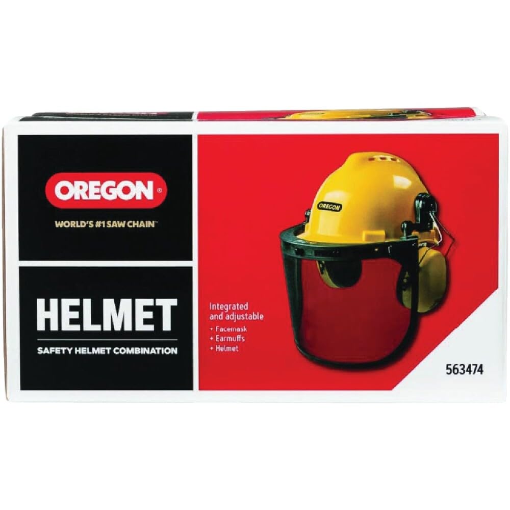 Oregon ear muffs integrated with helmet provide comfortable hearing protection during yard work.