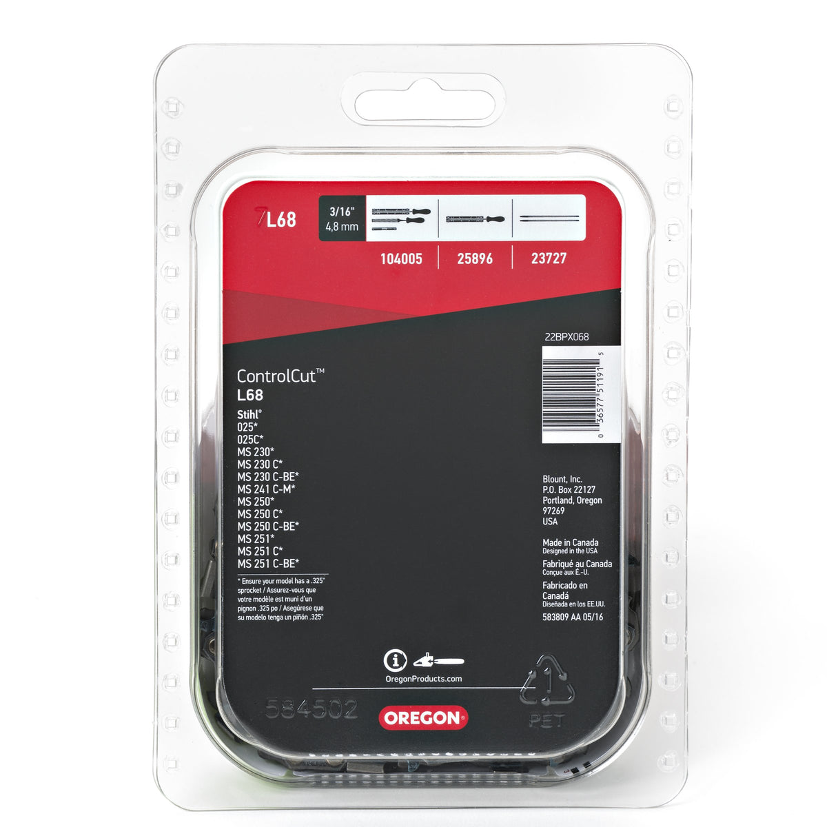 Oregon ControlCut 68 drive links provide stable, consistent performance on compatible saws
