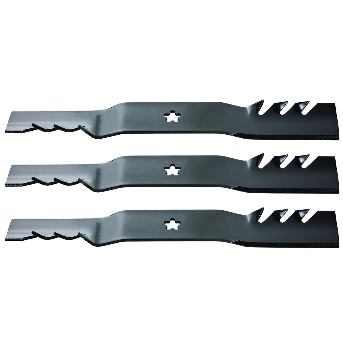Oregon Gator G3 3-pack mulching blades ready for installation on compatible mowers.