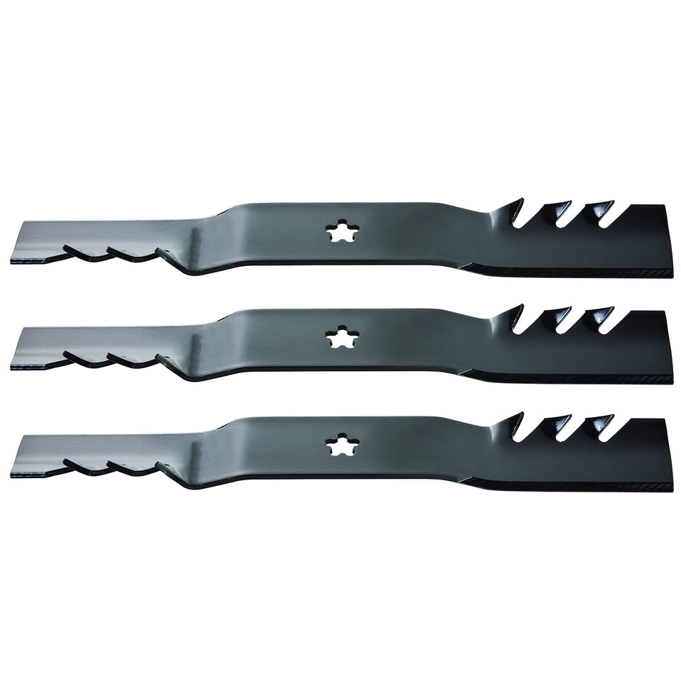 Oregon Gator G3 3-pack mulching blades ready for installation on compatible mowers.