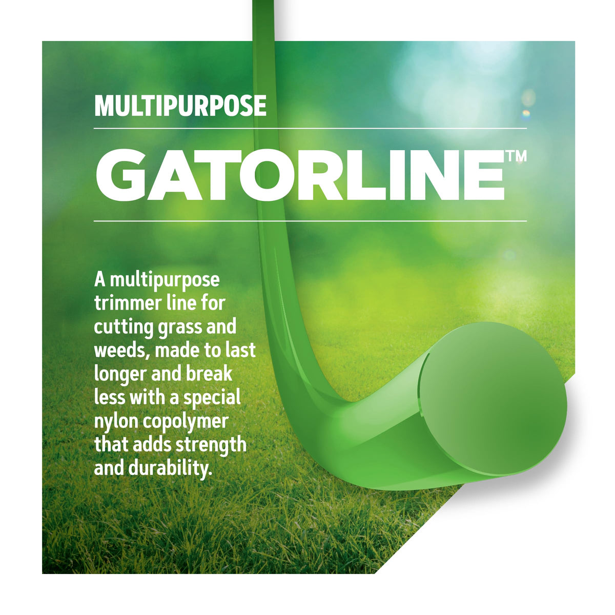 Oregon Gatorline closeup-nylon-copolymer-core highlights reinforced strength for tough weeds.