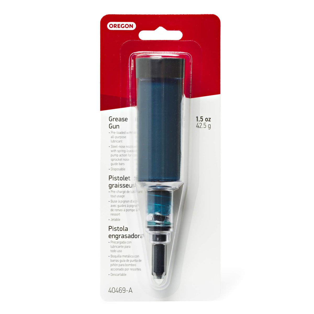 Oregon grease gun enables single-handed use with cup-shaped fittings