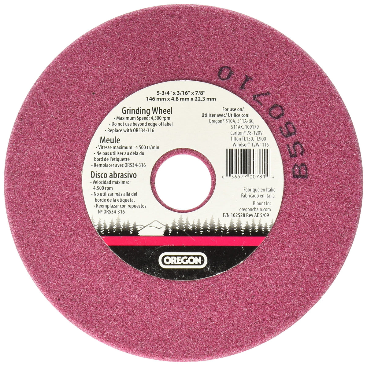 Oregon OR534-316A grinding wheel for saw chain on a full-size bench grinder enables fast, precise sharpening