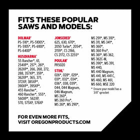 Oregon PowerCut chrome outer layer and hardened rivets resist wear during tough cuts.