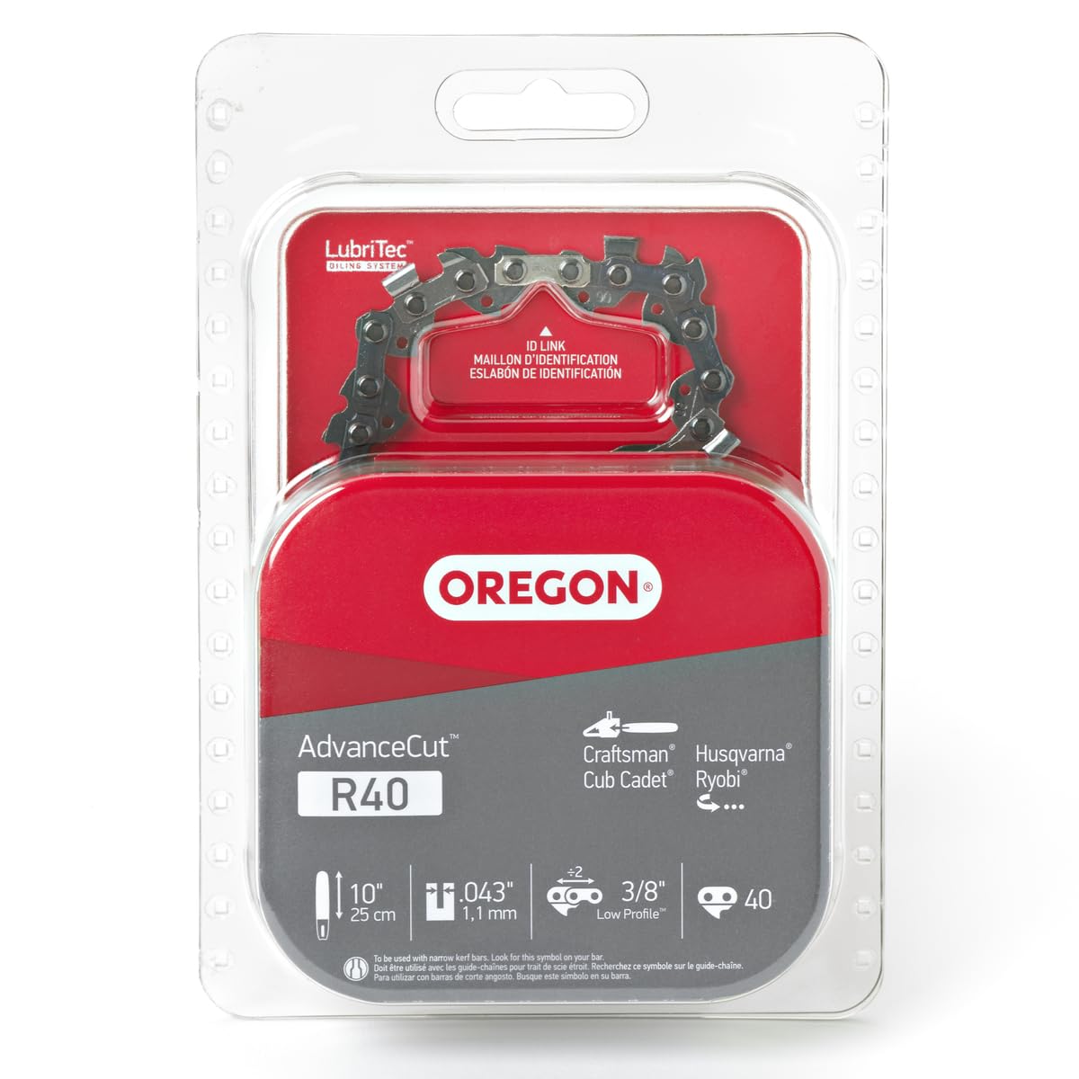 Oregon R40 chain on a 10-inch bar for efficient yard cutting