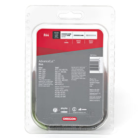 Oregon R44 chain with .043 gauge enables narrow kerf cutting.