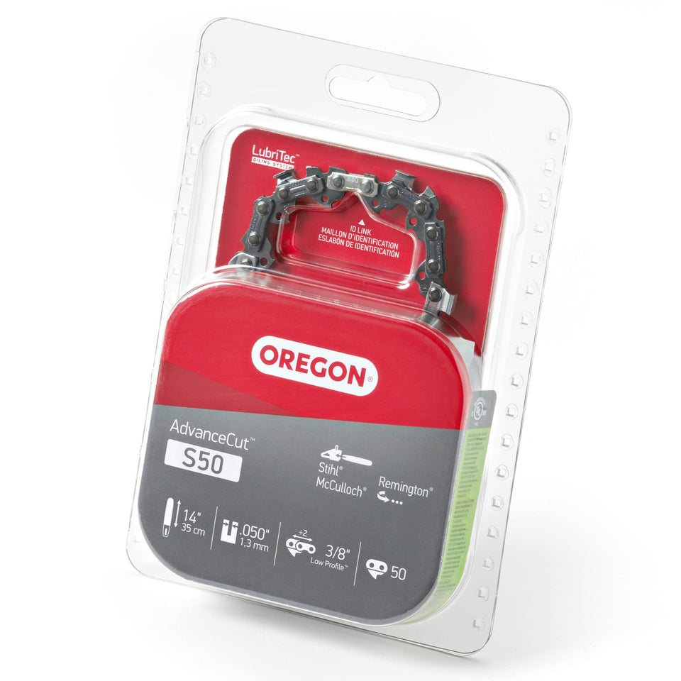 Oregon S50 AdvanceCut 14-inch chain box, ready for quick installation