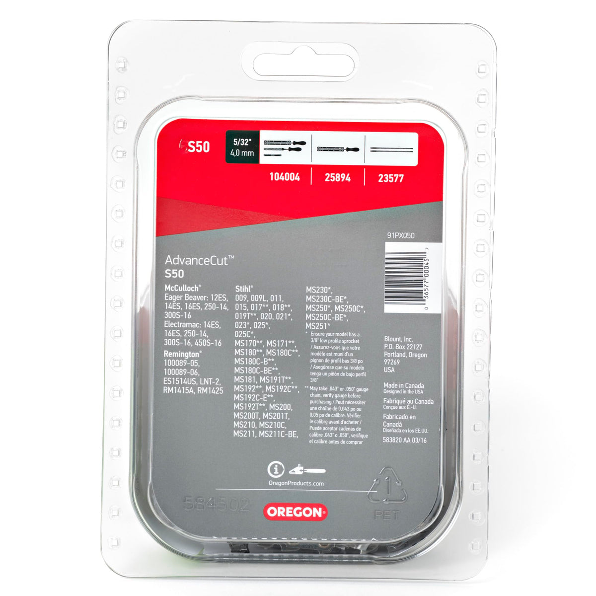 Oregon S50 AdvanceCut drive links 50, showing model compatibility