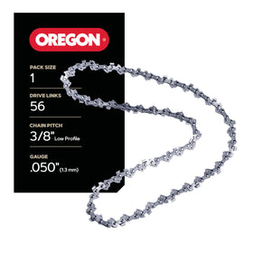 Oregon S56 16-inch saw chain with top chamfer cutters for smooth cuts.
