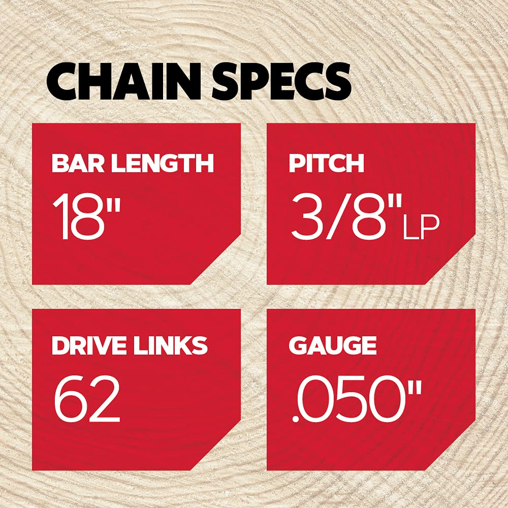Oregon S62 low-kickback design with bumper drive link for safer cutting.